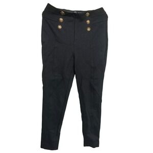 Zara Women's Black Sailor High-Waist Skinny Trousers Gold Crest Buttons XL